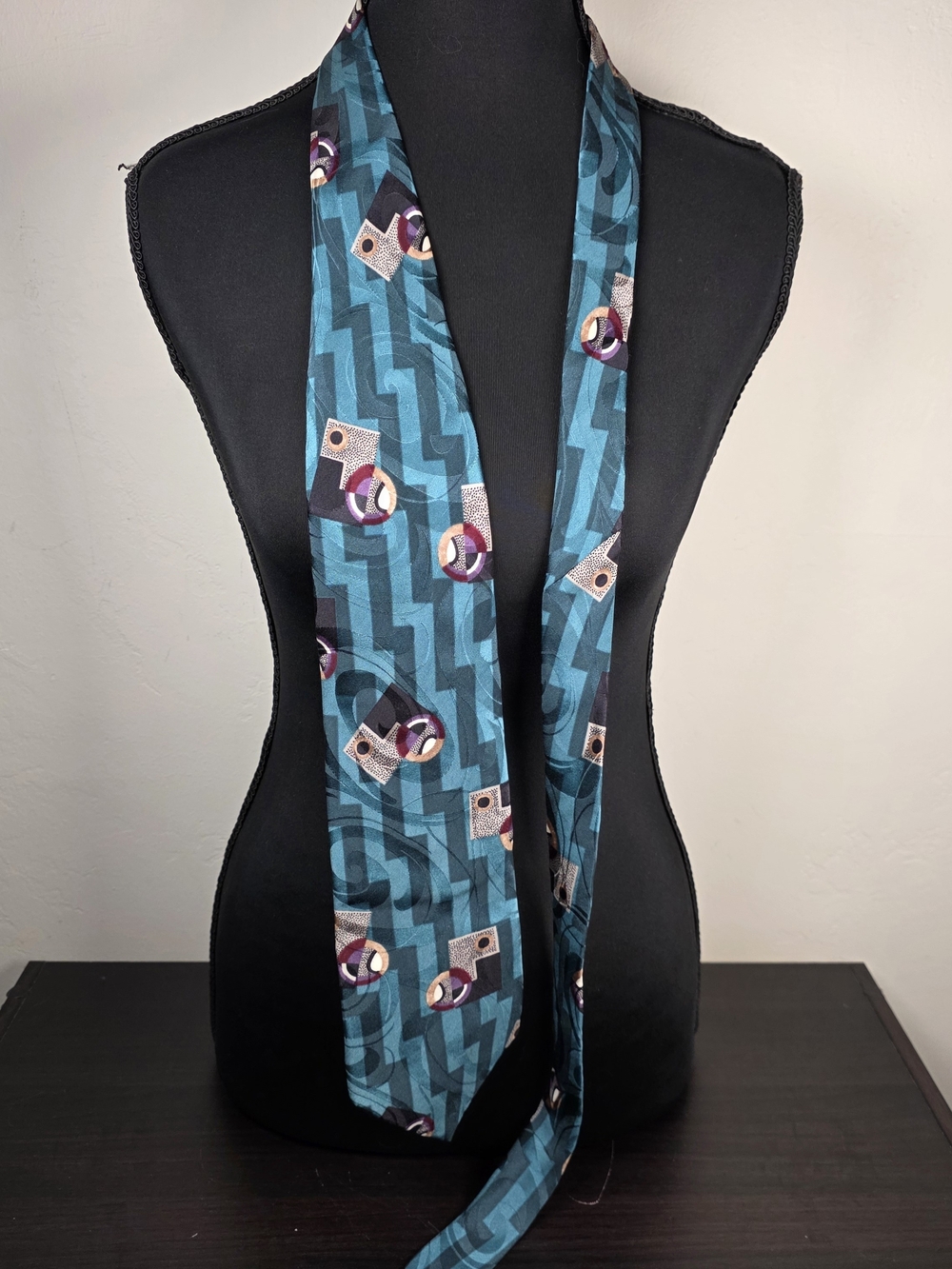 Vintage Zylos George Machado Italian Silk Geometric Wide Tie 90s